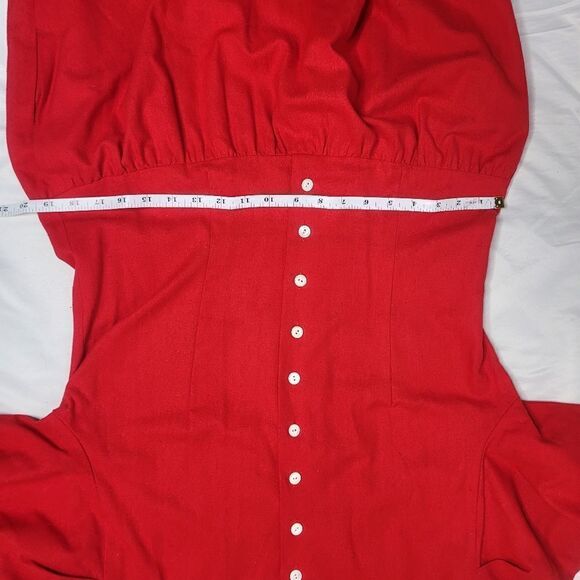 VINTAGE 80s dress Liz Claiborne red button up raw silk speckled‎ midi 12 - Picture 11 of 12